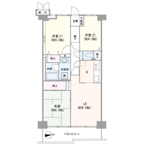 グリーンプラザ川口 1号棟-1-間取図(平面図)