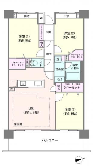 コスモ川口シティアベニュー-1-間取図(平面図)