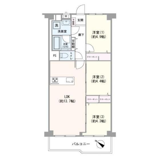 川口グリーンマンション　A号棟-1-間取図(平面図)