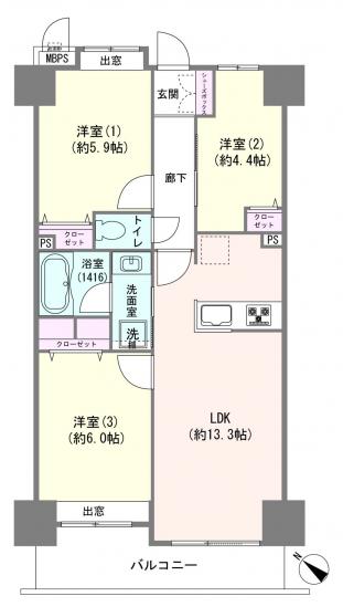 ライオンズマンション南浦和第2-1-間取図(平面図)