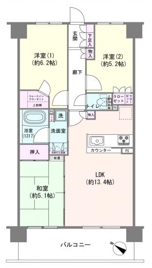 サンクレイドル東川口-1-間取図(平面図)