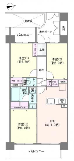 ライオンズマンション川口ブリーズコート-1-間取図(平面図)