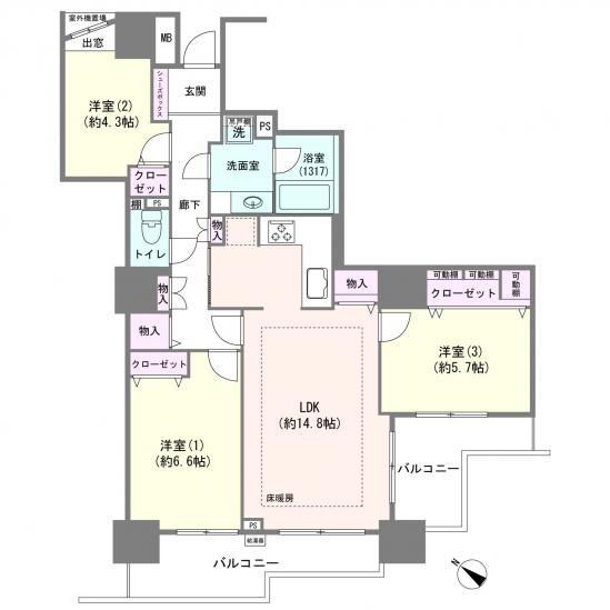 川口パークタワー-1-間取図(平面図)