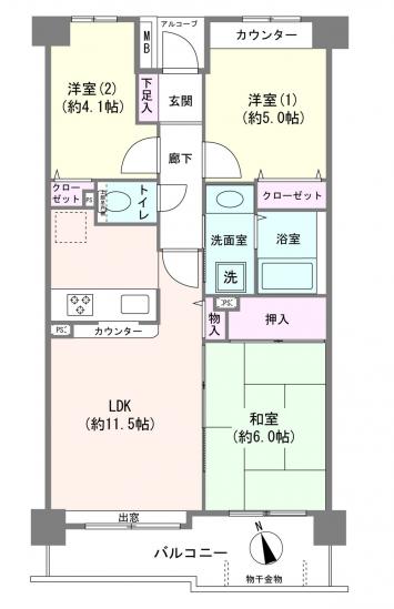 プランヴェール戸田公園-1-間取図(平面図)