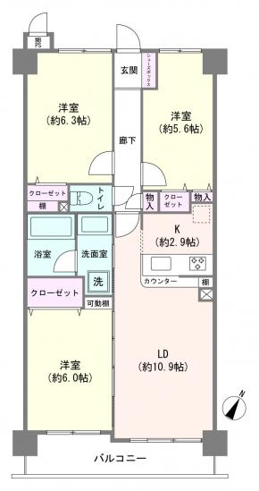ライオンズマンション蕨市民公園-1-間取図(平面図)