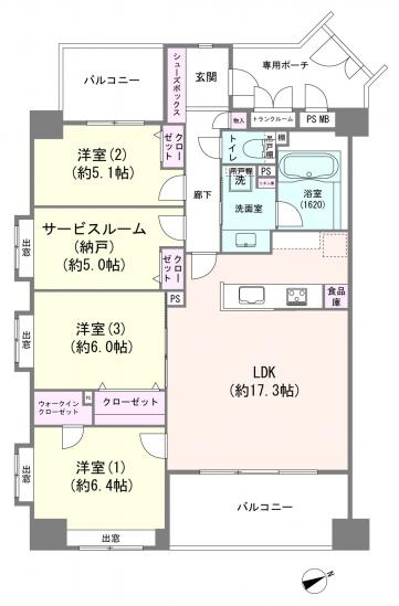 ライオンズヴィアーレ浦和弐番館-1-間取図(平面図)