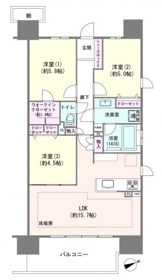 オーベル浦和仲町-1-間取図(平面図)