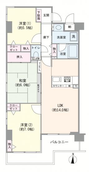 朝日プラザ川口前川-1-間取図(平面図)