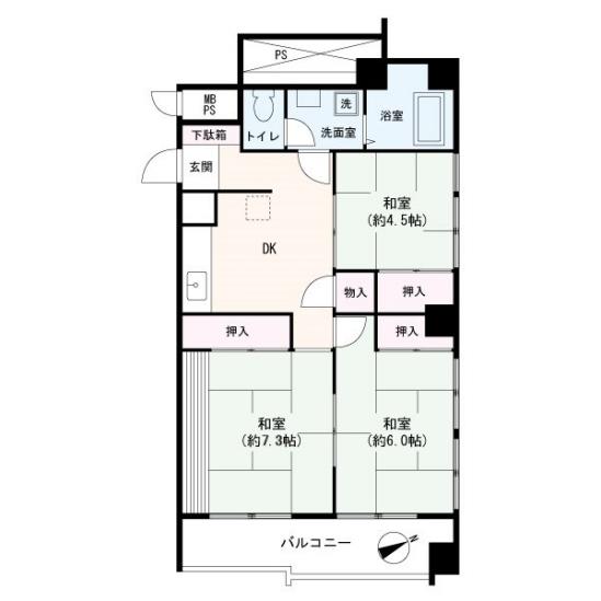 幹線谷津マンション-1-間取図(平面図)