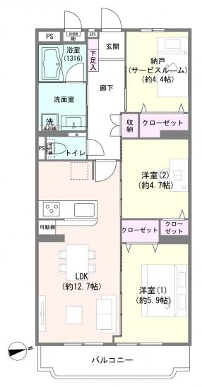 ライオンズマンション市川本八幡-1-間取図(平面図)