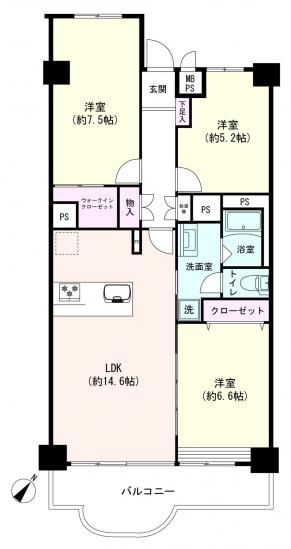 コープ野村夏見５号棟-1-間取図(平面図)