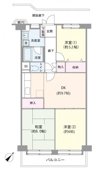 ソフトタウン谷津遊園３号棟-1-間取図(平面図)