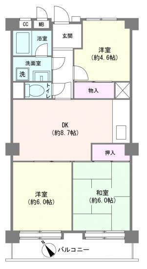 ソフトタウン谷津遊園2号棟-1-間取図(平面図)