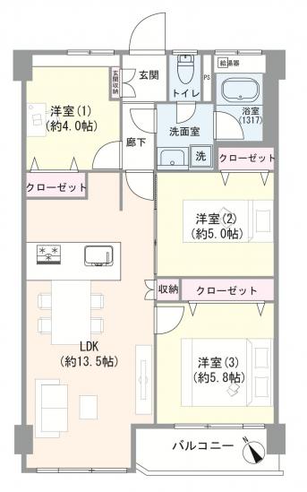 小栗原住宅　３号棟-1-間取図(平面図)