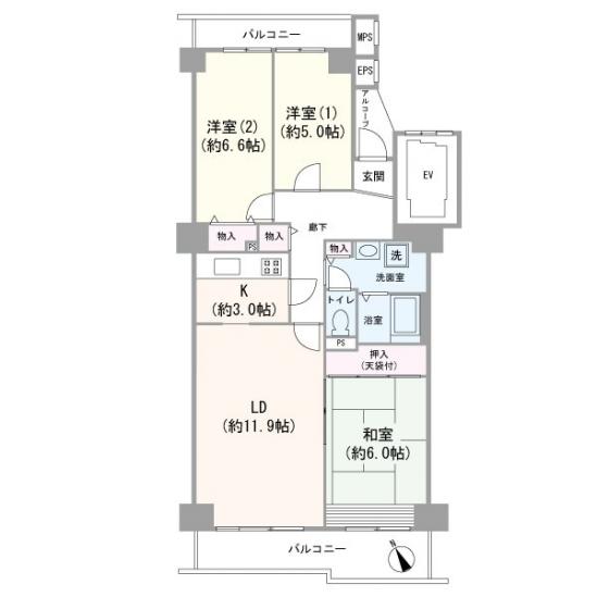 東船橋ガーデニア６号棟-1-間取図(平面図)