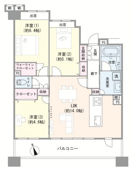 Ｄ’クラディア船橋　Ｓｈｉｎｅ　Ａｖｅｎｕｅ-1-間取図(平面図)