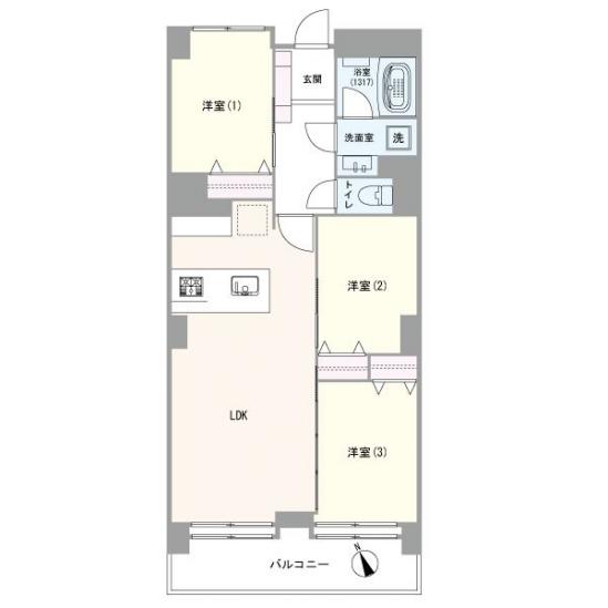 ソフトタウン谷津遊園２号棟-1-間取図(平面図)