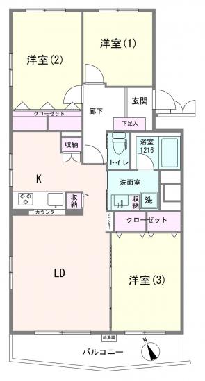 幕張サンハイツ６号棟-1-間取図(平面図)