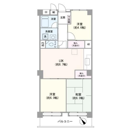 ソフトタウン谷津遊園２号棟-1-間取図(平面図)