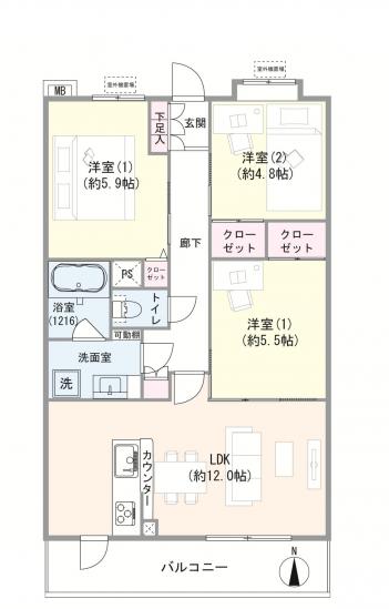 ベルシャトゥ津田沼-1-間取図(平面図)