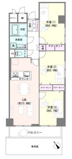 市川ハイツＡ棟-1-間取図(平面図)