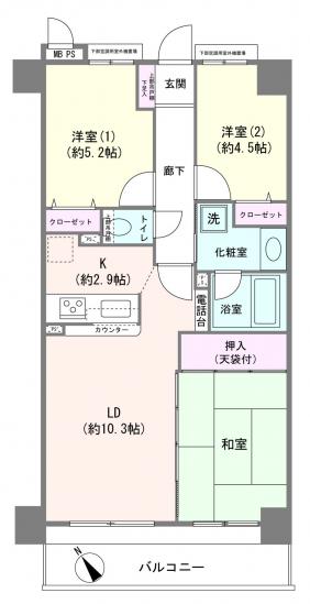 ライオンズマンション西船橋第５-1-間取図(平面図)