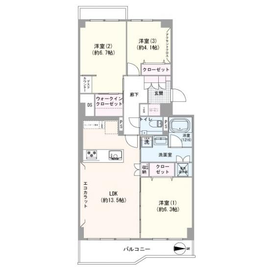 船橋シティハイツ-1-間取図(平面図)