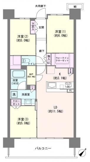 シティハウス小金井公園B棟-1-間取図(平面図)