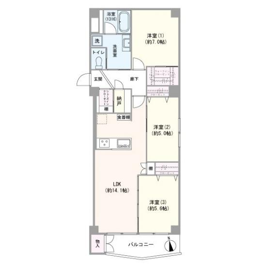 武蔵野中町マンション-1-間取図(平面図)