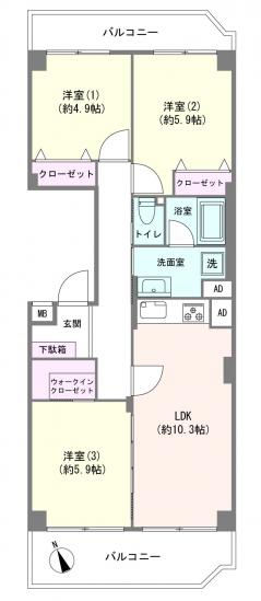 ニューライフマンション武蔵野台　Ｂ号棟-1-間取図(平面図)