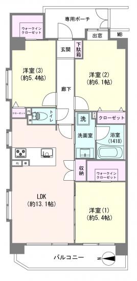 ダイアパレスエルパティオ東村山-1-間取図(平面図)