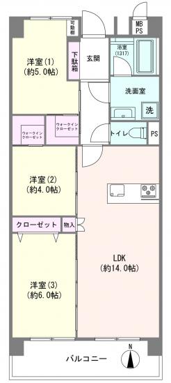 東大和グリーンタウン　１号棟-1-間取図(平面図)