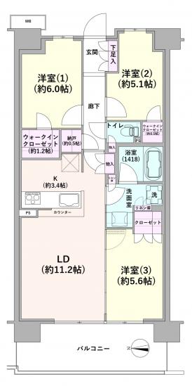 ウエリス武蔵野富士見町-1-間取図(平面図)