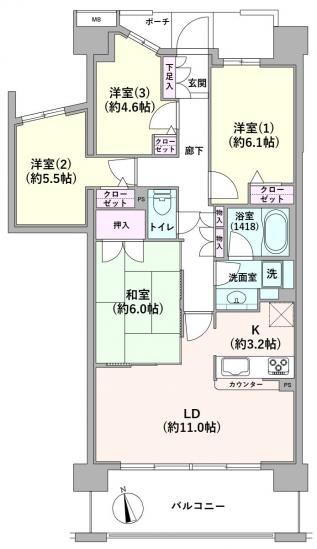 グランプラド国分寺-1-間取図(平面図)