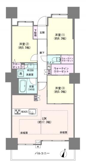 ライオンズステージ府中シティタワー-1-間取図(平面図)