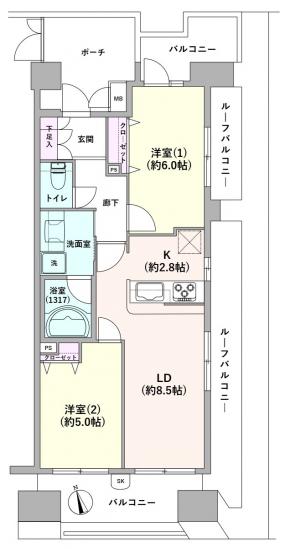 ユニーブル武蔵小金井モアグランディア-1-間取図(平面図)