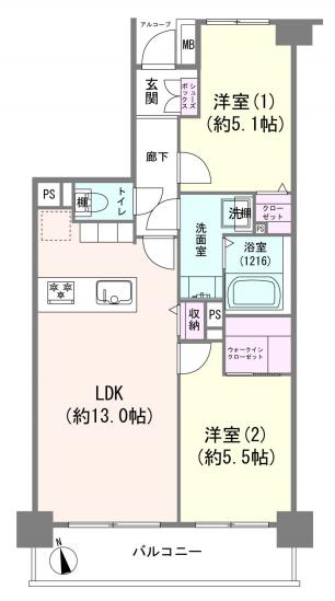 藤和シティホームズ武蔵小金井Ⅱ-1-間取図(平面図)