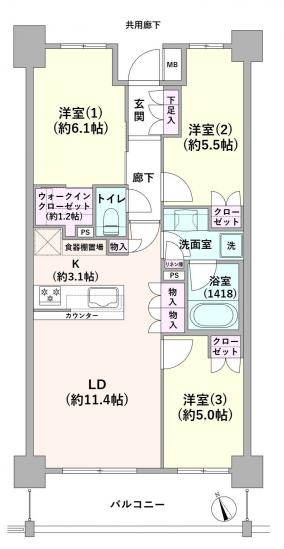 プレミアムレジデンス府中西府駅前-1-間取図(平面図)