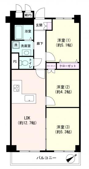 五反野スカイハイツ-1-間取図(平面図)