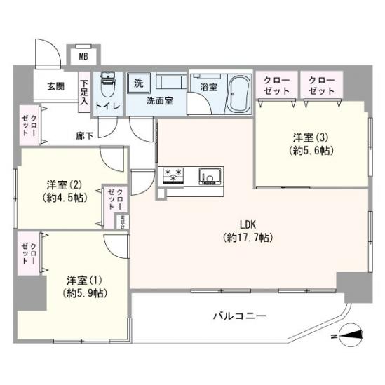 エスエスケーグリーンパーク中居町-1-間取図(平面図)