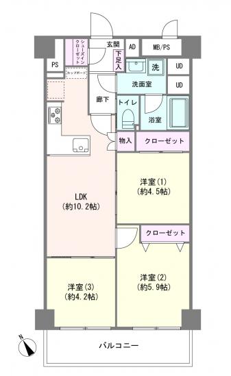 五反野スカイハイツ-1-間取図(平面図)