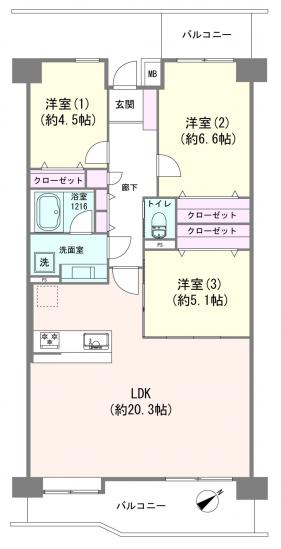 コスモお花茶屋壱番館-1-間取図(平面図)