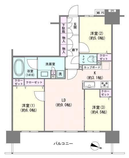 クリオ新小岩ウエストテラス-1-間取図(平面図)