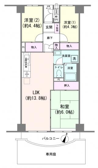 グリーンコーポ千寿１号棟-1-間取図(平面図)