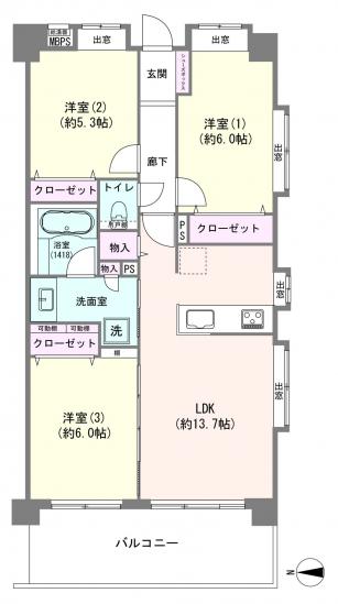 ライオンズステージ五反野　壱番館-1-間取図(平面図)