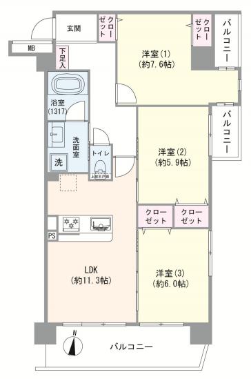 モナーク足立高野町-1-間取図(平面図)