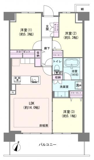 ルネ北綾瀬-1-間取図(平面図)