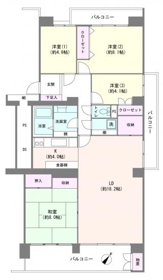 大倉山ハイム　８号棟-1-間取図(平面図)